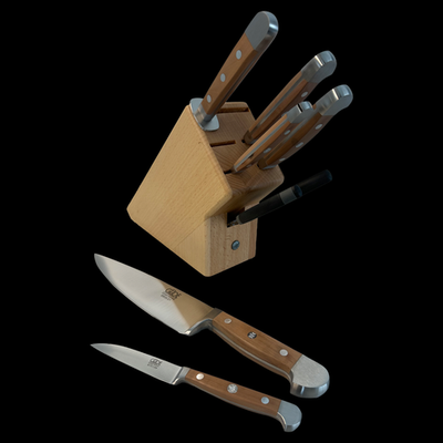 Gude Alpha Pear Series 8-Piece Knife Block Set, Luxury Pear Wood Handle - Kitchen Universe