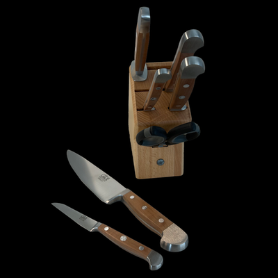 Gude Alpha Pear Series 8-Piece Knife Block Set, Luxury Pear Wood Handle - Kitchen Universe
