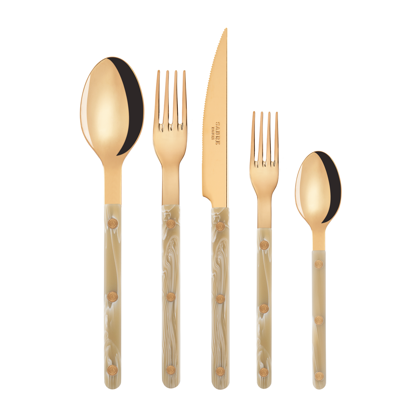 Sabre Bistrot Gold 5-Piece Flatware Set, Horn - Kitchen Universe