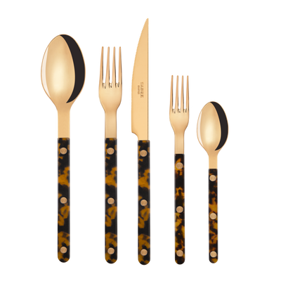 Sabre Bistrot Gold 5-Piece Flatware Set, Tortoise