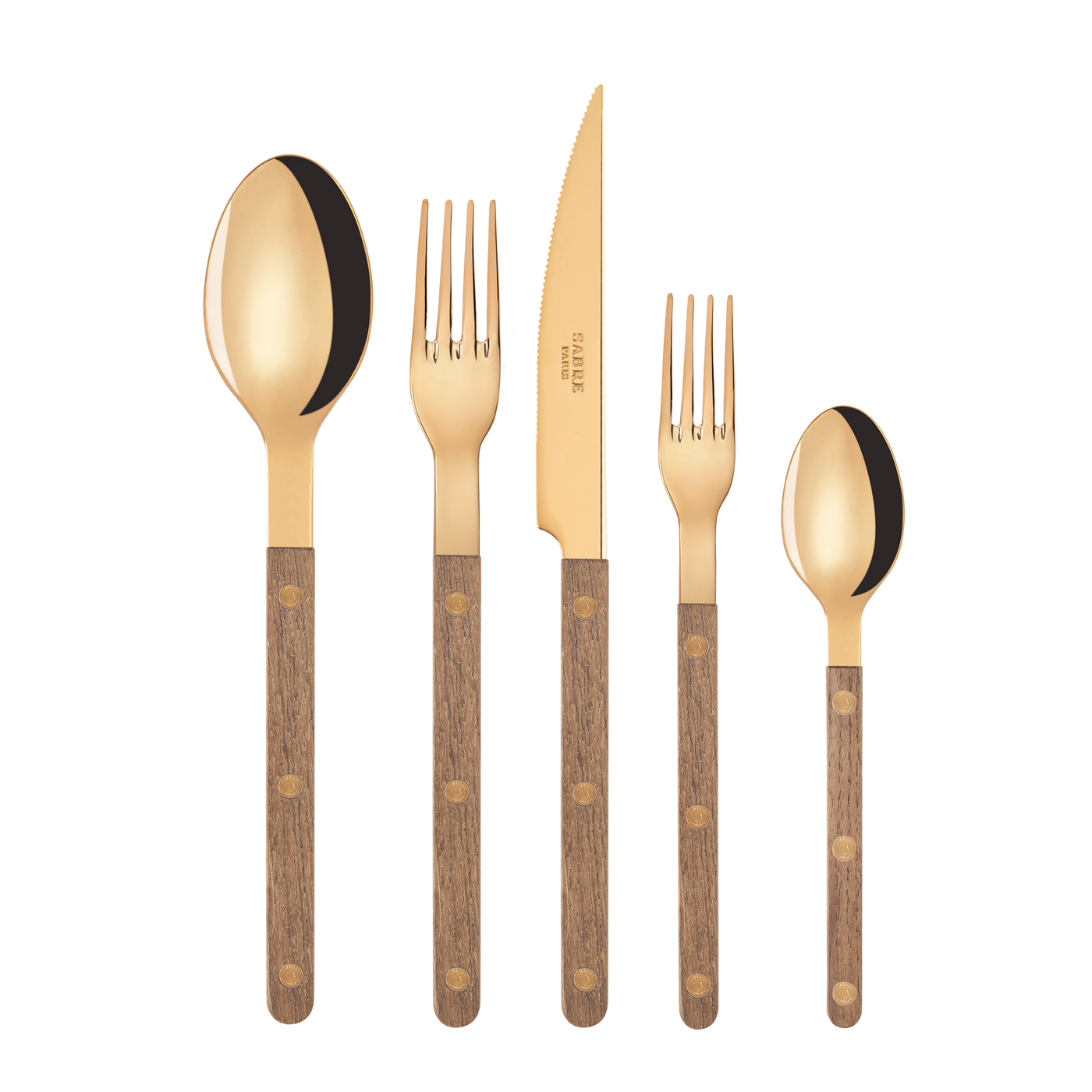 Sabre Bistrot Gold 5-Piece Flatware Set, Teak