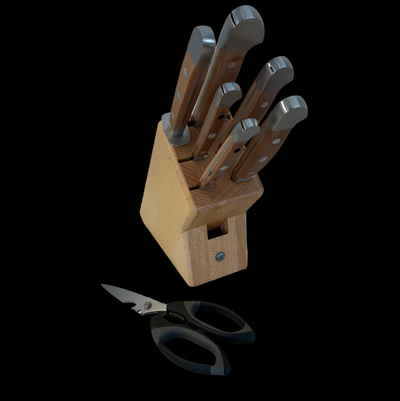 Gude Alpha Pear Series 8-Piece Knife Block Set, Luxury Pear Wood Handle - Kitchen Universe