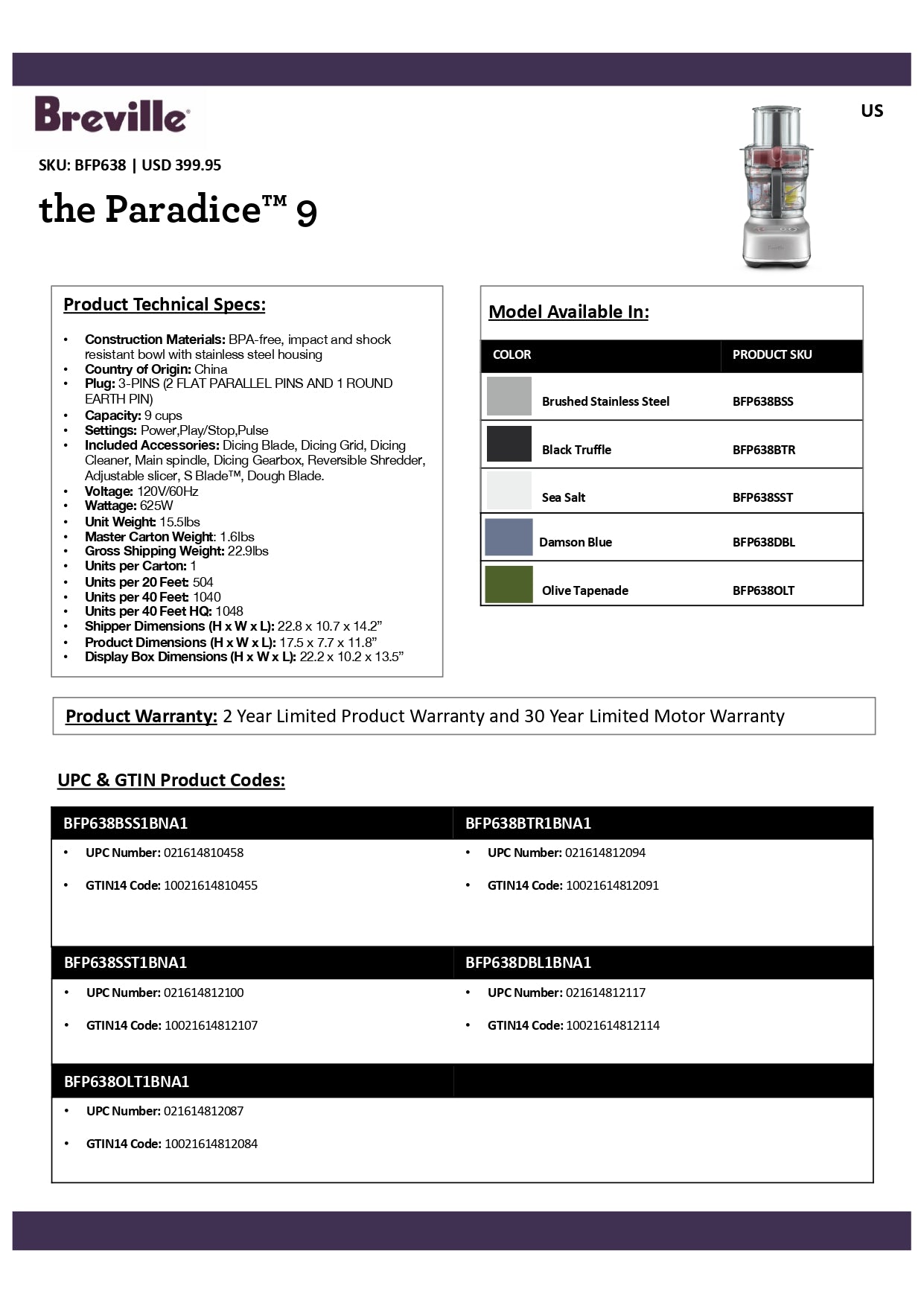 Breville Brushed Stainless Steel Paradice 9-Cups Food Processor - Kitchen Universe