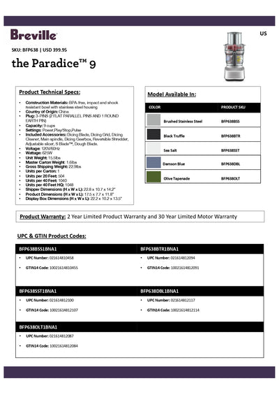 Breville Brushed Stainless Steel Paradice 9-Cups Food Processor - Kitchen Universe