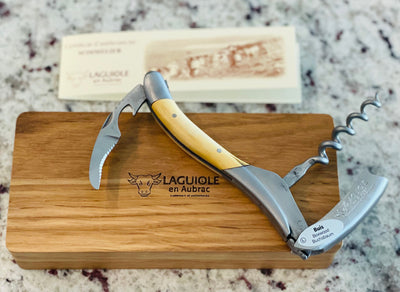 Laguiole en Aubrac Deluxe Sommelier Waiter's Corkscrew with Boxwood Handle From Chateau de Chantilly, Brushed Bolster - Kitchen Universe