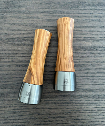 Peugeot Madras Olive Wood & Stainless Pepper & Salt Mill Set, 8-in - Kitchen Universe