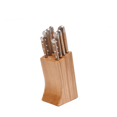 Gude Alpha Barrel Oak Series 9-Piece Knife Block Set, Oak Wood Handle - Kitchen Universe