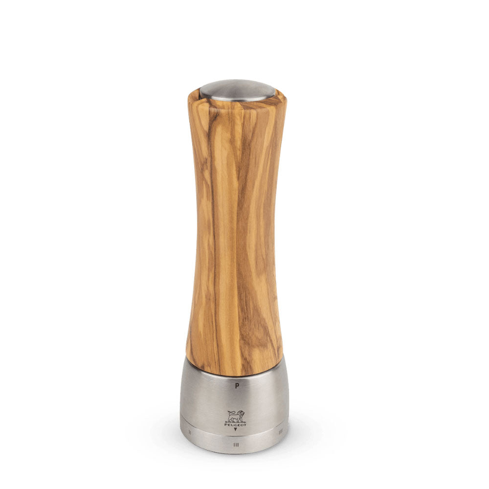Peugeot Madras Olive Wood & Stainless Pepper Mill, 8-in - Kitchen Universe