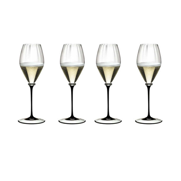 Riedel Fatto A Mano Performance 4-Piece Champagne Glass with Black Stem Set, 13 Oz