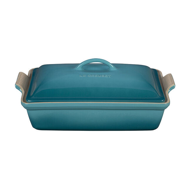 Le Creuset Heritage Stoneware Rectangular Casserole With Lid, 4-Quart, Caribbean - Kitchen Universe