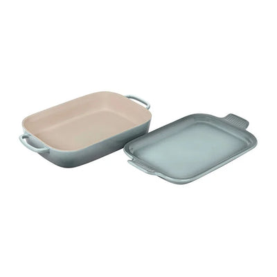 Le Creuset Stoneware Rectangular Dish with Platter Lid, 3-Quart, Sea Salt - Kitchen Universe