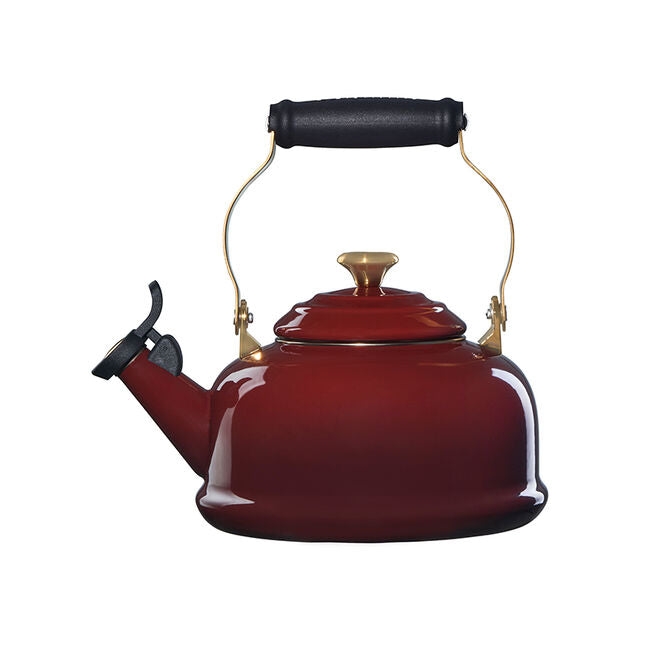 Le Creuset Enamel On Steel Whistling Tea Kettle With Gold Knob & Brackets, 1.7 quart, Rhone - Kitchen Universe