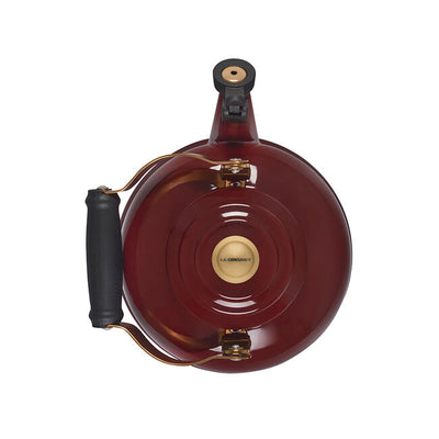 Le Creuset Enamel On Steel Whistling Tea Kettle With Gold Knob & Brackets, 1.7 quart, Rhone - Kitchen Universe