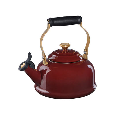 Le Creuset Enamel On Steel Whistling Tea Kettle With Gold Knob & Brackets, 1.7 quart, Rhone - Kitchen Universe