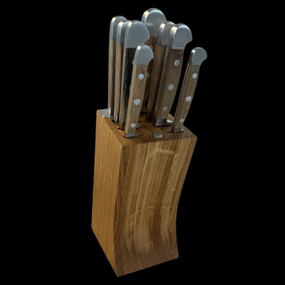 Gude Alpha Barrel Oak Series 9-Piece Knife Block Set, Oak Wood Handle - Kitchen Universe