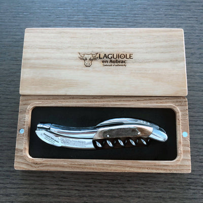 Laguiole en Aubrac Deluxe Sommelier Waiter's Corkscrew Shiny Bolster with Mammoth Ivory Crust Handle - Kitchen Universe