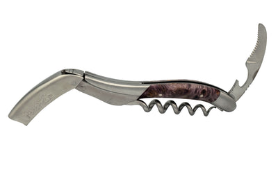 Laguiole en Aubrac Deluxe Sommelier Waiter's Corkscrew with Stabilized Purple Poplar Burl Handle, Brushed Bolster - Kitchen Universe