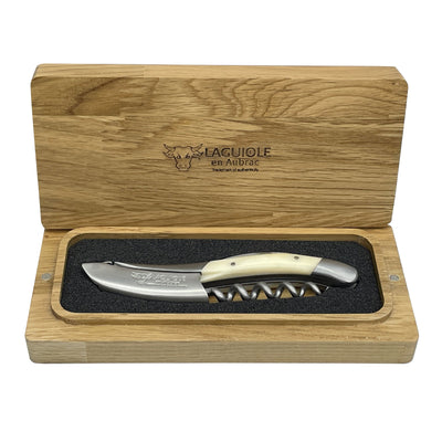 Laguiole en Aubrac Deluxe Sommelier Waiter's Corkscrew with Zebu Bone Handle, Brushed Bolster - Kitchen Universe