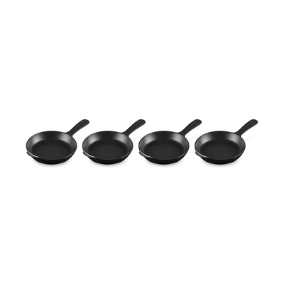 Le Creuset Gourmand Collection 4-Piece Mini Skillet Set, 0.3-Quart, Matte Black - Kitchen Universe