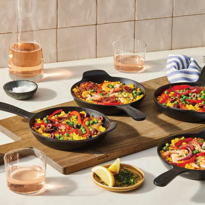 Le Creuset Gourmand Collection 4-Piece Mini Skillet Set, 0.3-Quart, Matte Black - Kitchen Universe