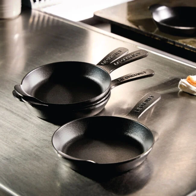 Le Creuset Gourmand Collection 4-Piece Mini Skillet Set, 0.3-Quart, Matte Black - Kitchen Universe