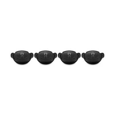 Le Creuset Gourmand Collection 4-Piece Mini Round Braiser with Lid Set, 0.3-Quart, Matte Black - Kitchen Universe