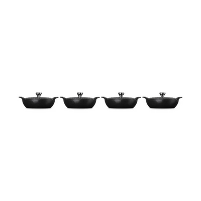 Le Creuset Gourmand Collection 4-Piece Mini Round Braiser with Lid Set, 0.3-Quart, Matte Black - Kitchen Universe