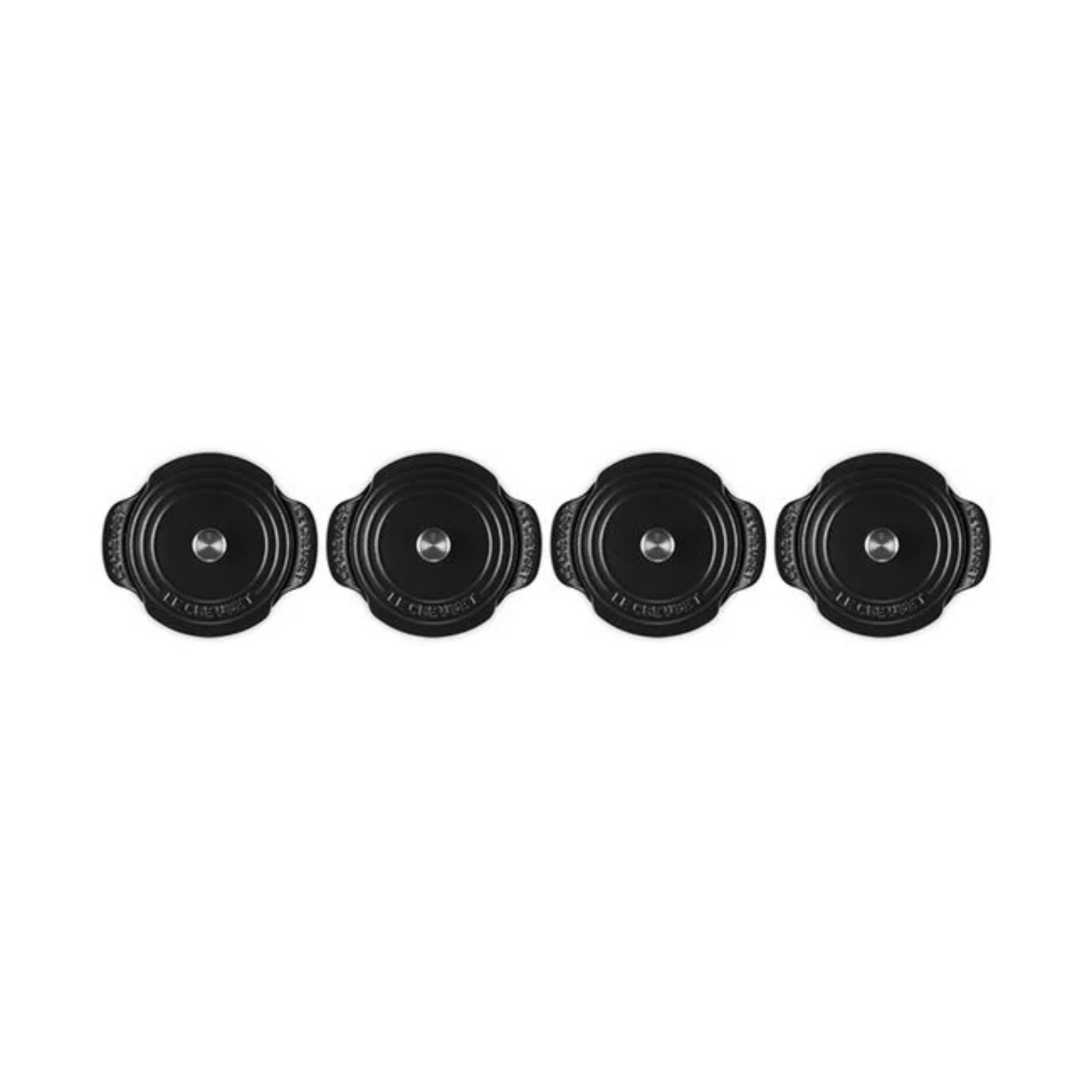 Le Creuset Gourmand Collection 4-Piece Mini Round Braiser with Lid Set, 0.3-Quart, Matte Black - Kitchen Universe