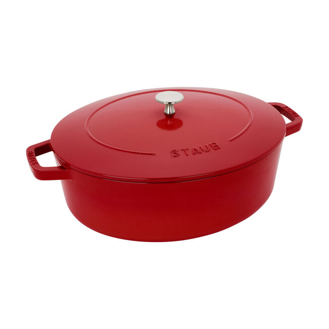 Staub Cast Iron Wide Oval Dutch Oven, 6.25-qt, Cherry - Kitchen Universe