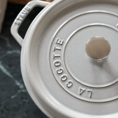 Staub Cast Iron Round Dutch Oven Cocotte 5.5-qt, White Truffle
