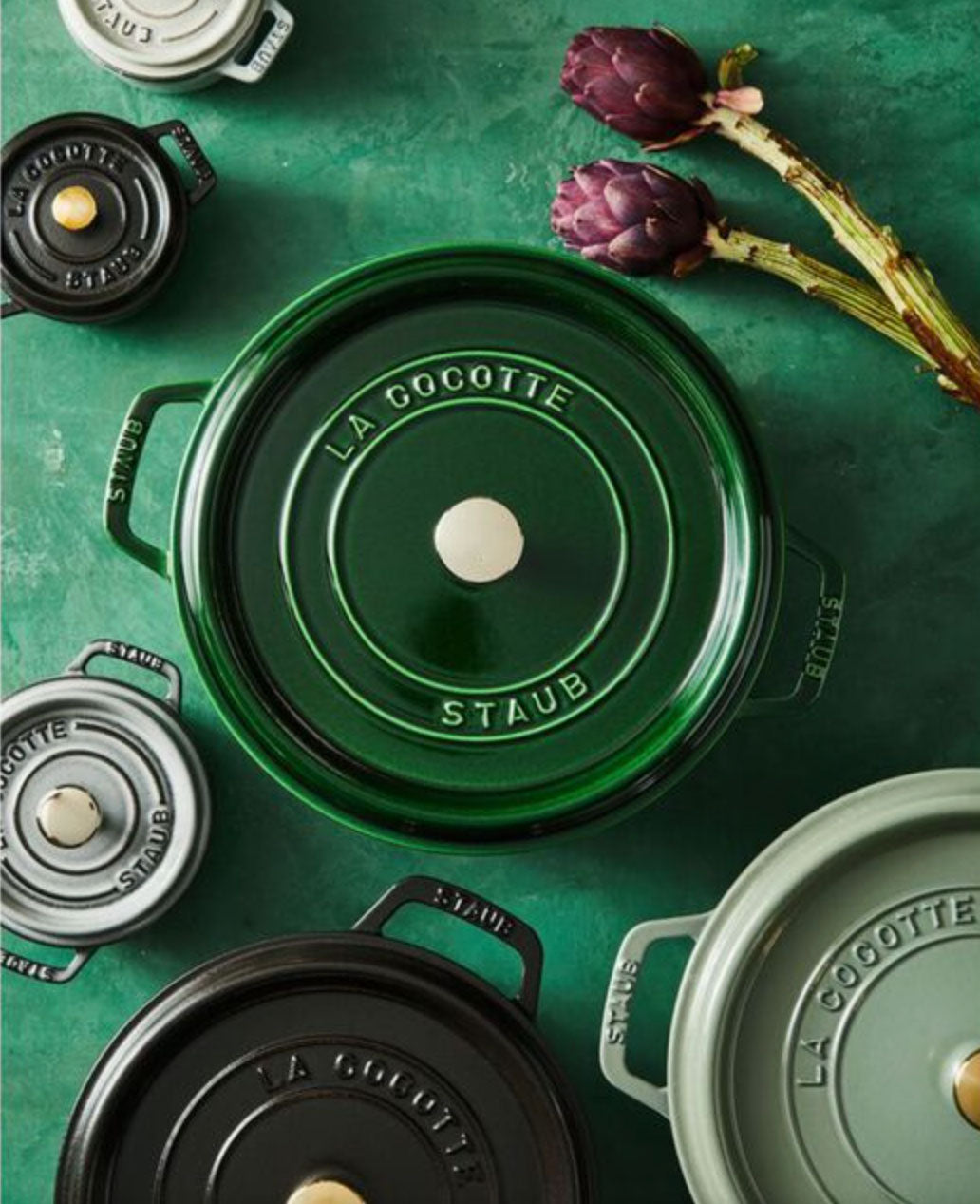 Staub Cast Iron Round Cocotte Oven 7-Quart, Basil