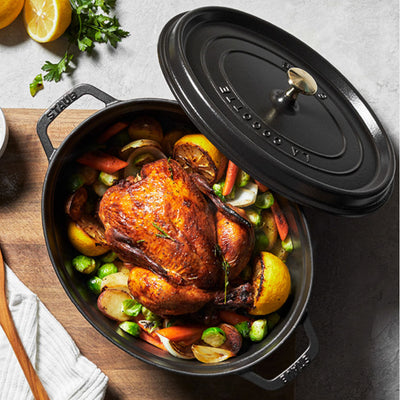 Staub Cast Iron Oval Coq au Vin Cocotte 5.75 qt, Cherry Red