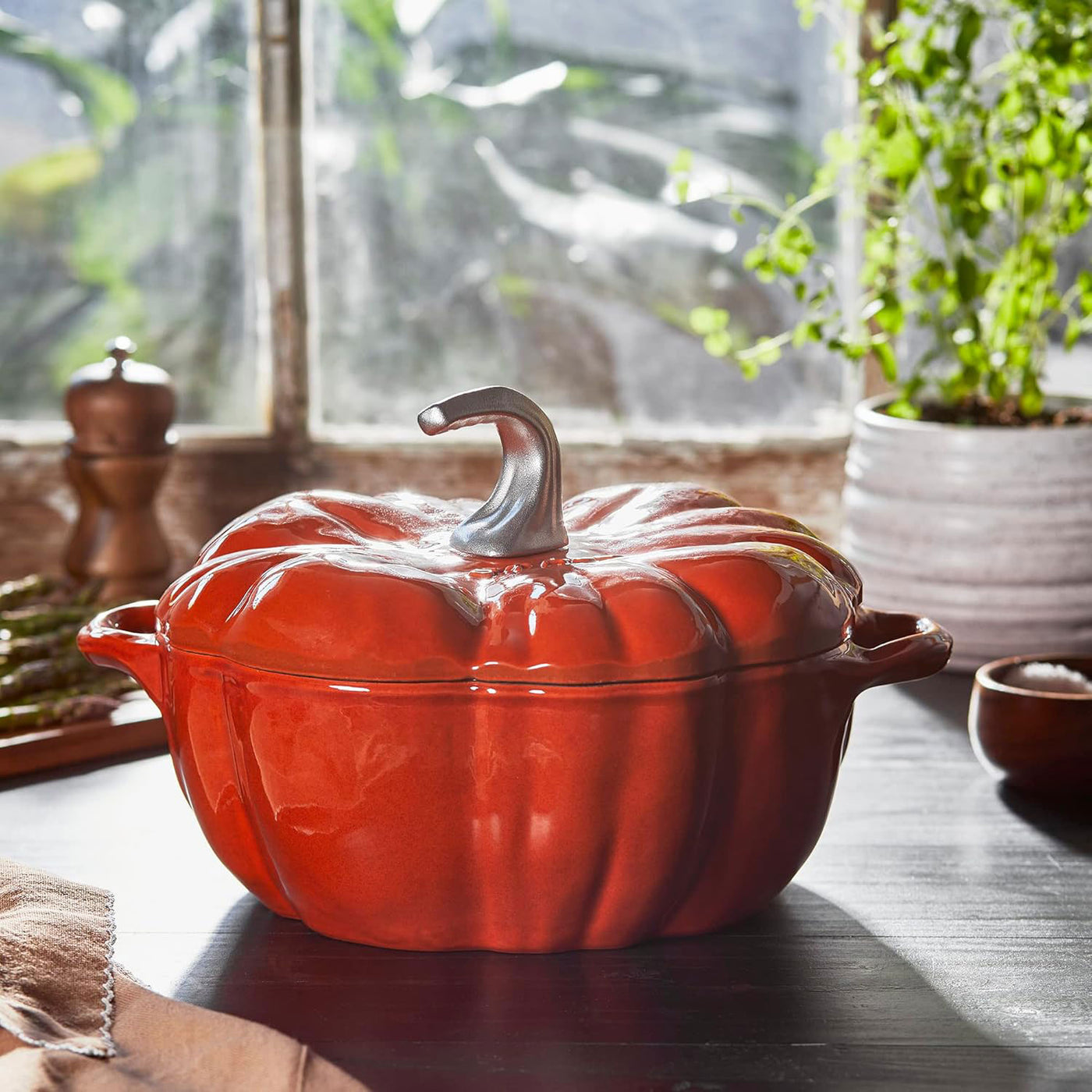 Staub Cast Iron Pumpkin Cocotte 3.5-Quart, Burnt Orange with Stainless Stem