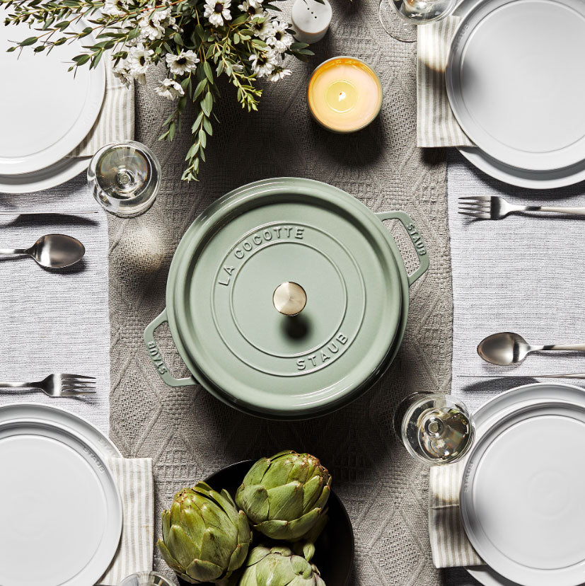 Staub Cast Iron Round Dutch Oven Cocotte 5.5-qt, White Truffle