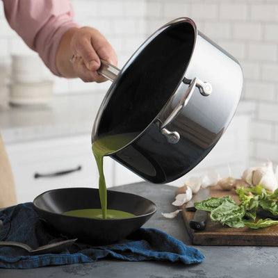 Hestan NanoBond Titanium Stainless Steel Sauce Pan With Helper Handle and Lid, 4-Quart