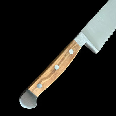 Gude Franz Güde Series High Carbon Double Bolster Serrated Bread Knife with Italian Oak Wood Handle Ambidextrous, 12-in - Kitchen Universe
