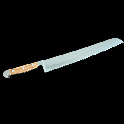 Gude Franz Güde Series High Carbon Double Bolster Serrated Bread Knife with Italian Oak Wood Handle for Left Handed, 12-in - Kitchen Universe
