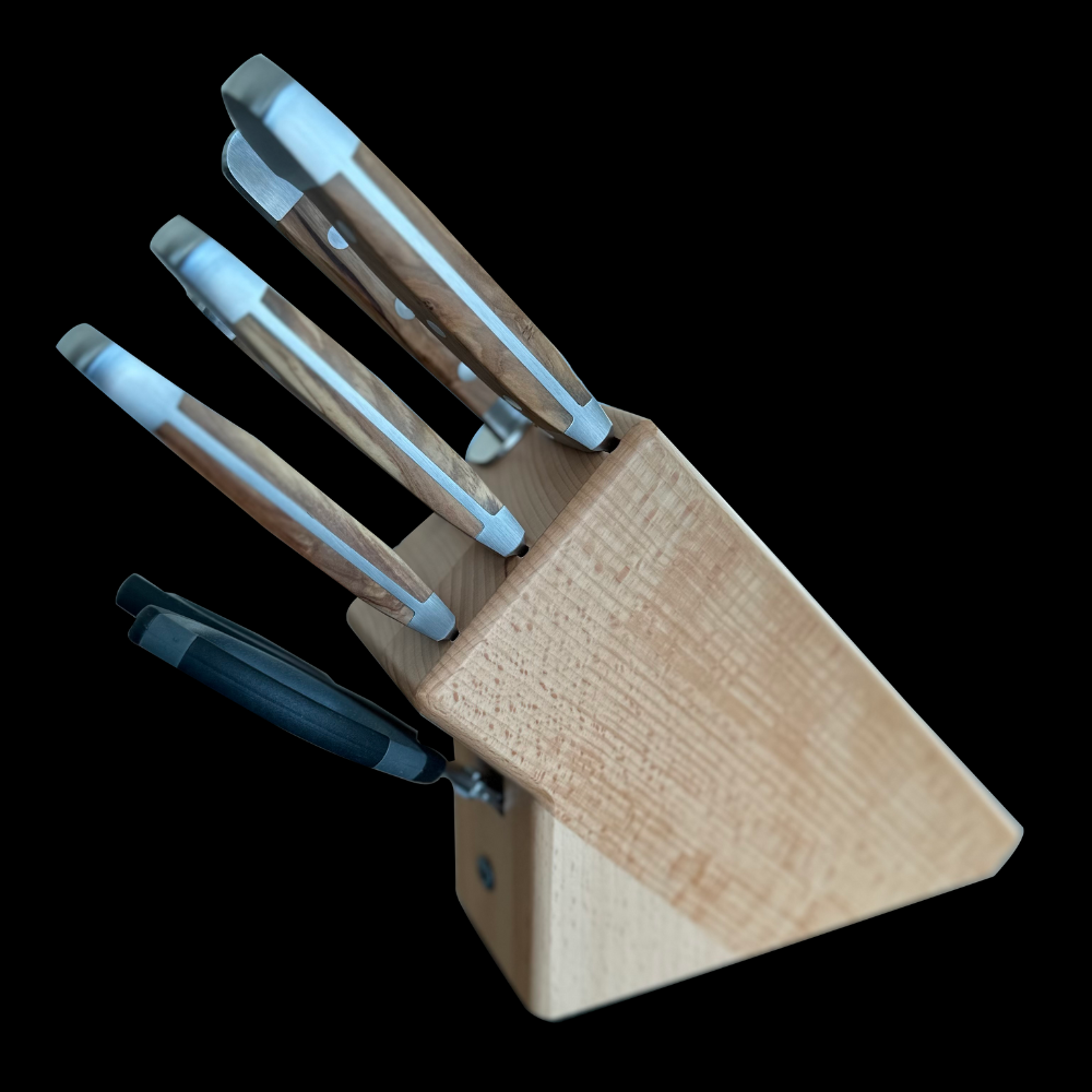Gude Alpha Olive Series 8-Piece Knife Block Set, Olivewood Handle - Kitchen Universe