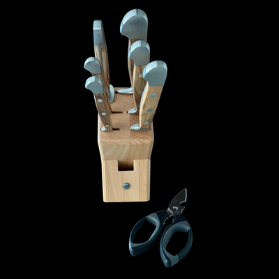 Gude Alpha Olive Series 8-Piece Knife Block Set, Olivewood Handle - Kitchen Universe