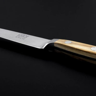 Gude Alpha Olive Series Forged Double Bolster Serrated Steak Knife With Olivewood Handle, 4.5-in - Kitchen Universe