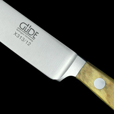 Gude Alpha Olive Series Forged Double Bolster Serrated Steak Knife With Olivewood Handle, 4.5-in - Kitchen Universe