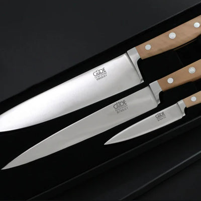 Gude Alpha Pear Series Forged Double Bolster Carving Knife With Luxury Pear Wood Handle, 8-in - Kitchen Universe
