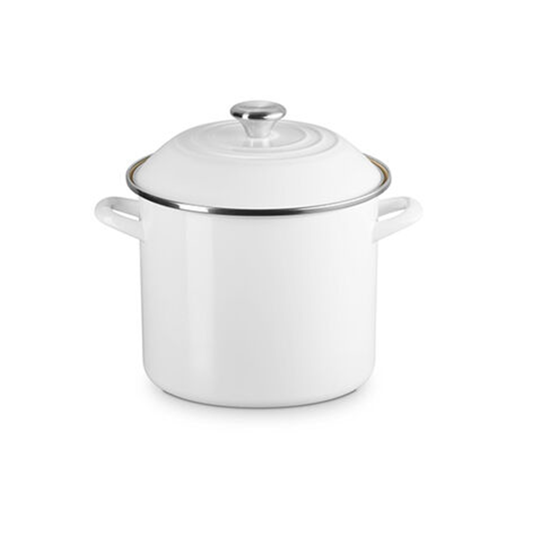 Le Creuset Enamel on Steel Stockpot With Lid, 10-Quart, White