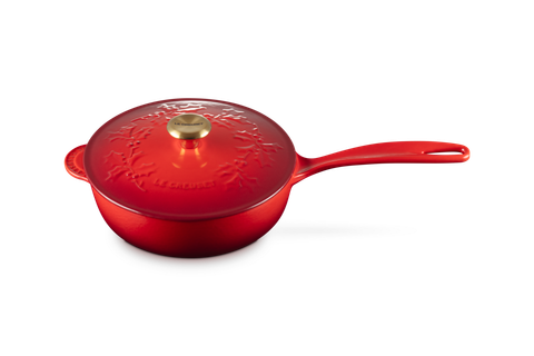 Le Creuset Enameled Cast Iron Holly Collection Traditional Saucier with Lid, 2.25-Quart - Kitchen Universe