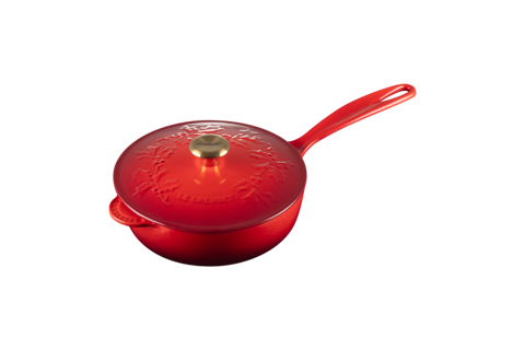 Le Creuset Enameled Cast Iron Holly Collection Traditional Saucier with Lid, 2.25-Quart - Kitchen Universe