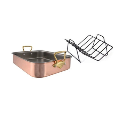 Mauviel M'heritage M200B Copper Roasting Pan w/Rack, Bronze Handles 13.7 X 9.8-in - Kitchen Universe