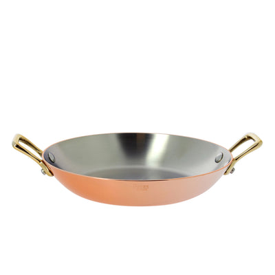 De Buyer Inocuivre Service Copper Round Dish Pan With Two Brass Handles, 10.25-Inches - Kitchen Universe