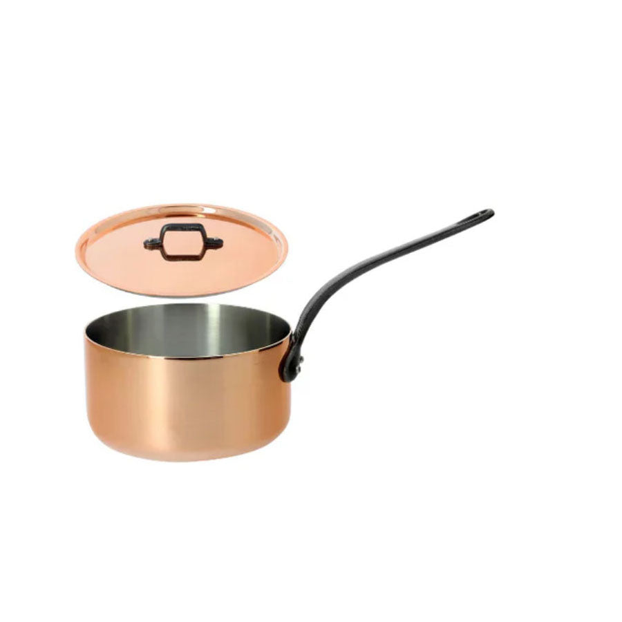 de Buyer Inocuivre Tradition Copper Saucepan With Cast Iron Handle and Lid, 0.85 qt - Kitchen Universe
