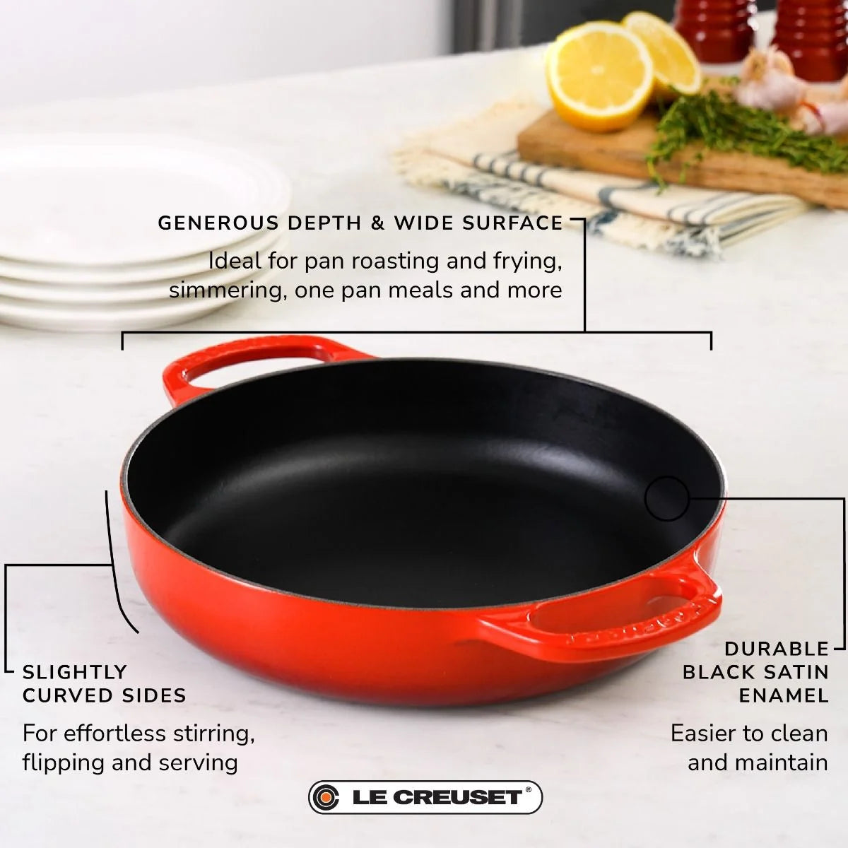 Le Creuset Signature Enameled Cast Iron Everyday Pan, 11-Inches, Flame - Kitchen Universe