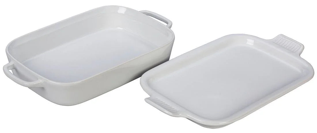 Le Creuset Heritage Enameled Cast Iron Rectangular Baking Dish With Platter Lid, 2.75-Qt, White - Kitchen Universe